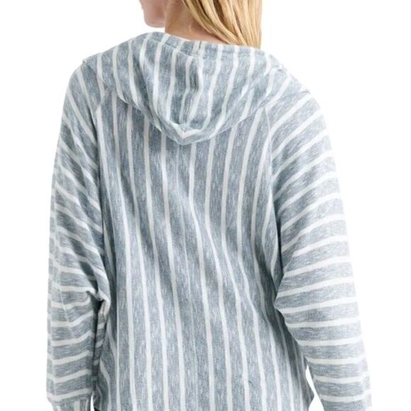 LUCKY BRAND Women's Striped French Terry Hooded Poncho Zip-up Jacket Top  M - Picture 2 of 14